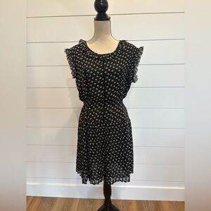 Willow & Clay Black Knee Length Ruffle White Bow Pleated Dress Size Medium